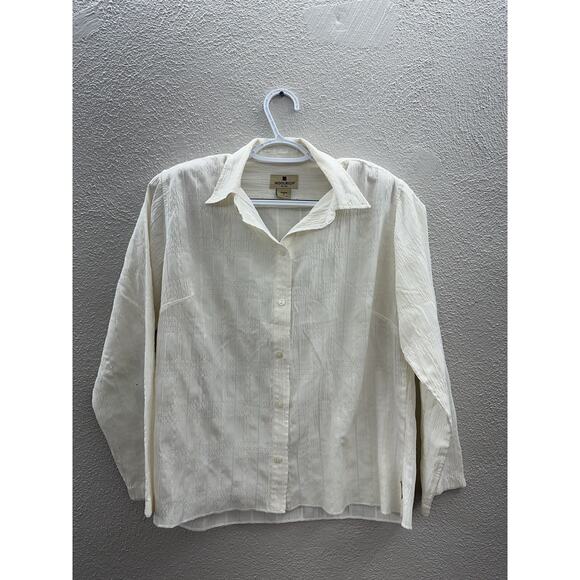 Woolrich Womens Shirt Size Medium Ivory Floral Long Sleeve Button Up Collared - Picture 1 of 12